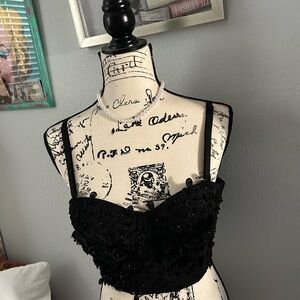 Black Floral Lace Crop Top/ corset bustier large very sexy! 🔥🔥🔥🔥
